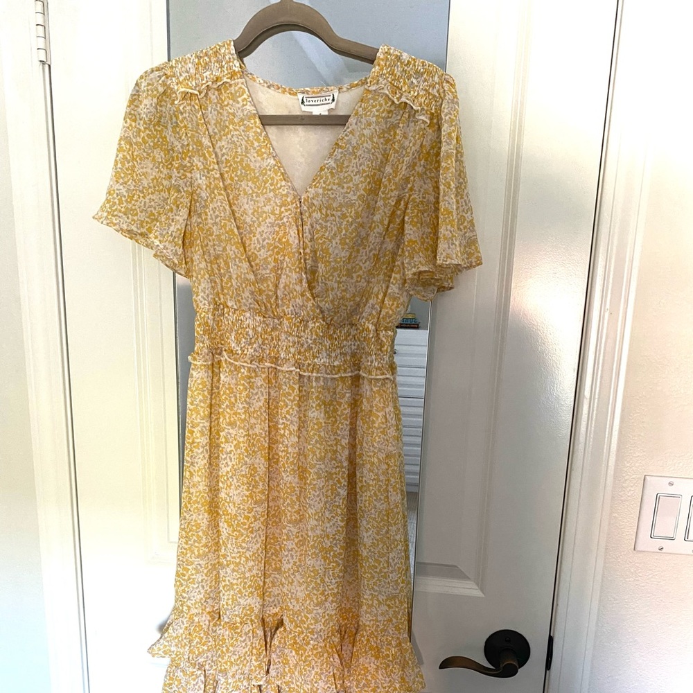 Love Riche Yellow Floral Midi Dress